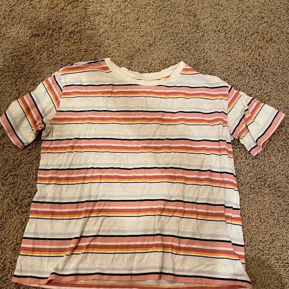 Hollister Size M Striped Tee - Pink, Orange, White